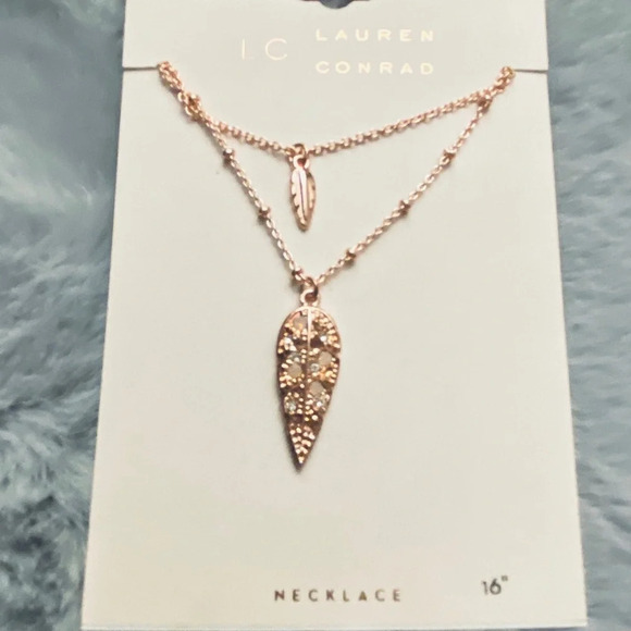 LC Lauren Conrad Double Chain Leaf Pendant Necklace - Picture 3 of 4